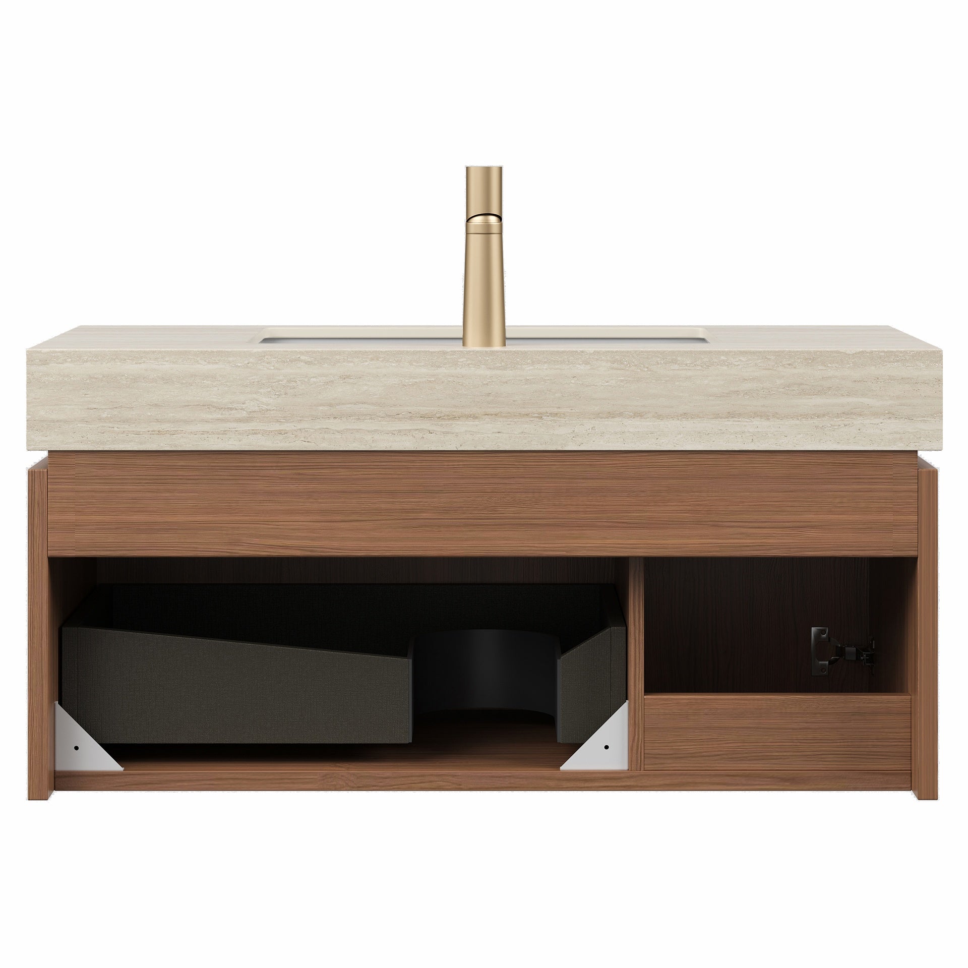 36" MURI Brown Oak Woodgrain Plywood Cabinet with Double Doors and One Drawer, NO Basin and Top, NO Faucet and Sink Cover