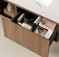 36" MURI Brown Oak Woodgrain Plywood Cabinet with Double Doors and One Drawer, NO Basin and Top, NO Faucet and Sink Cover