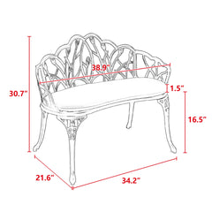Tulip Patio Garden Bench Metal Park Bench Cast Aluminum Outdoor Furniture with Floral Rose for Patio,Park,Lawn,Yard
Black withe cushion