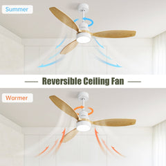 52 Inch Ceiling Fan Light With 6 Speed Remote Reversible Energy-saving DC Motor Remote Control for Bedroom