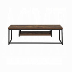 Industrial Style 47-inch TV Stand Black Metal Frame Living Room Furniture 1pc Wooden Top Weathered Oak Finish Shelf