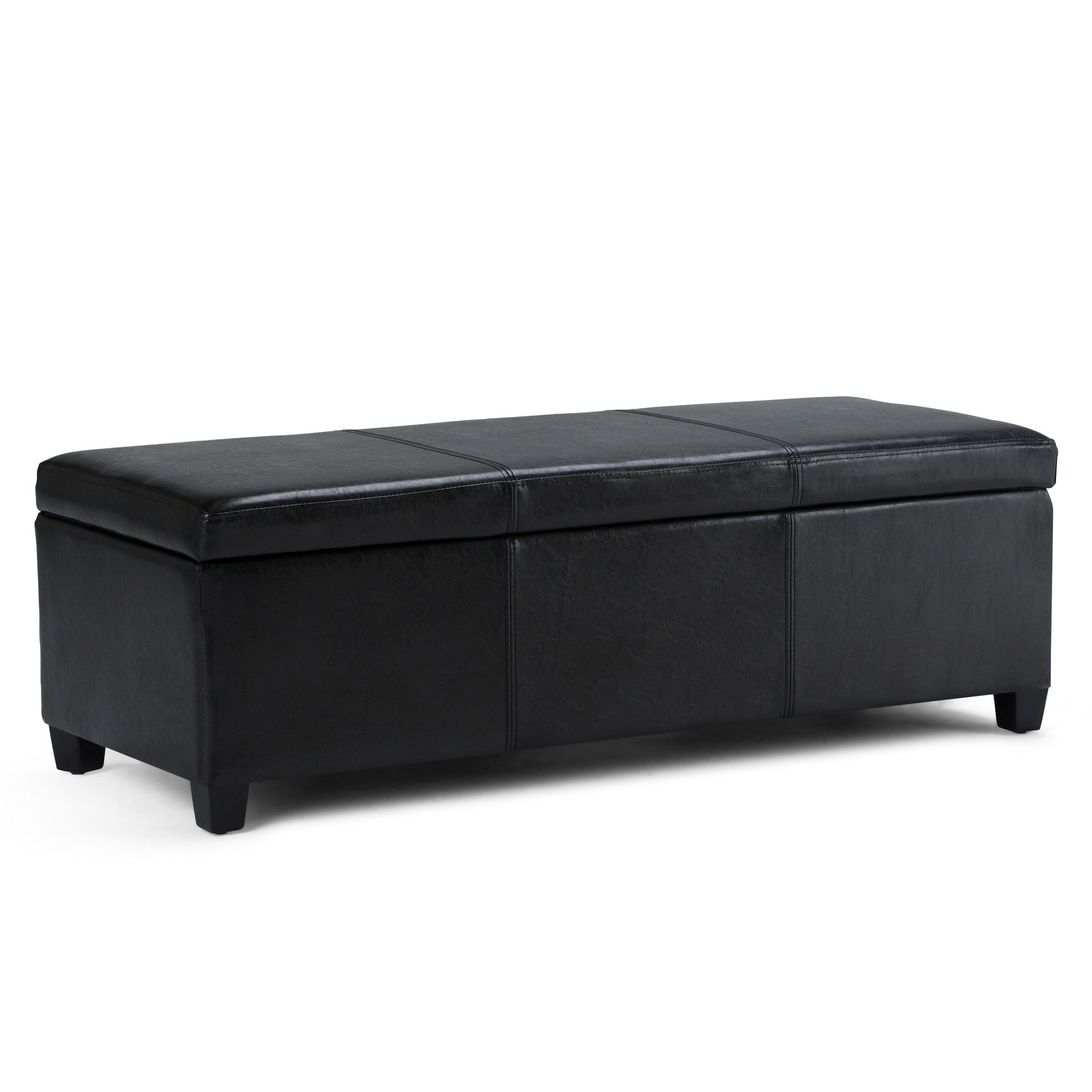 Avalon 48 inch Wide Storage Ottoman Bench in Midnight Black Vegan Leather