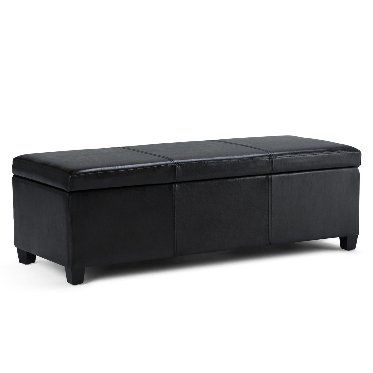 Avalon 48 inch Wide Storage Ottoman Bench in Midnight Black Vegan Leather