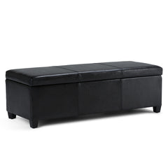 Avalon 48 inch Wide Storage Ottoman Bench in Midnight Black Vegan Leather
