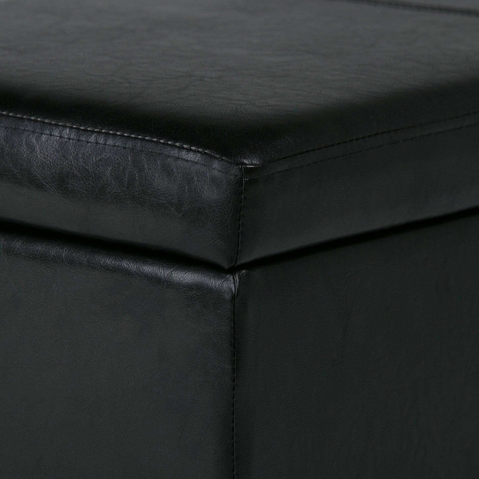 Avalon 48 inch Wide Storage Ottoman Bench in Midnight Black Vegan Leather