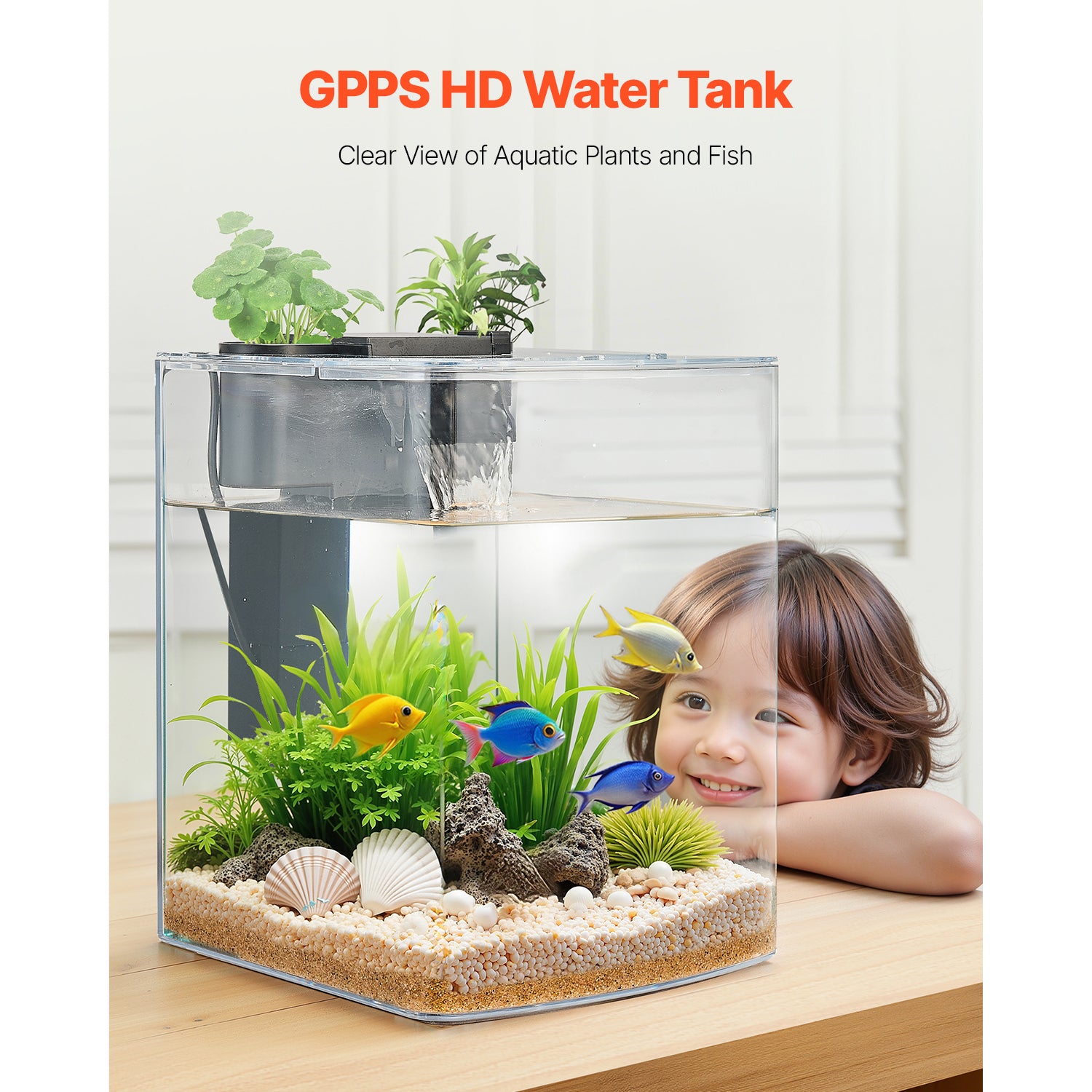 2 Gallon Fish Tank Aquarium Smart Arch Clear GPPS 3 Color Self Cleaning