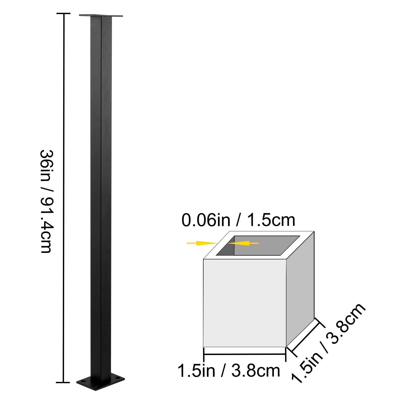 Cable Rail Post Level Deck Stair Post 36 x 1.5 x 1.5" Cable Handrail Post Stainless Steel Brushed Finishing Deck Railing DIY Picket Without Hole Stair Railing Kit with Mount Bracket Black
