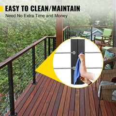 Cable Rail Post Level Deck Stair Post 36 x 1.5 x 1.5" Cable Handrail Post Stainless Steel Brushed Finishing Deck Railing DIY Picket Without Hole Stair Railing Kit with Mount Bracket Black