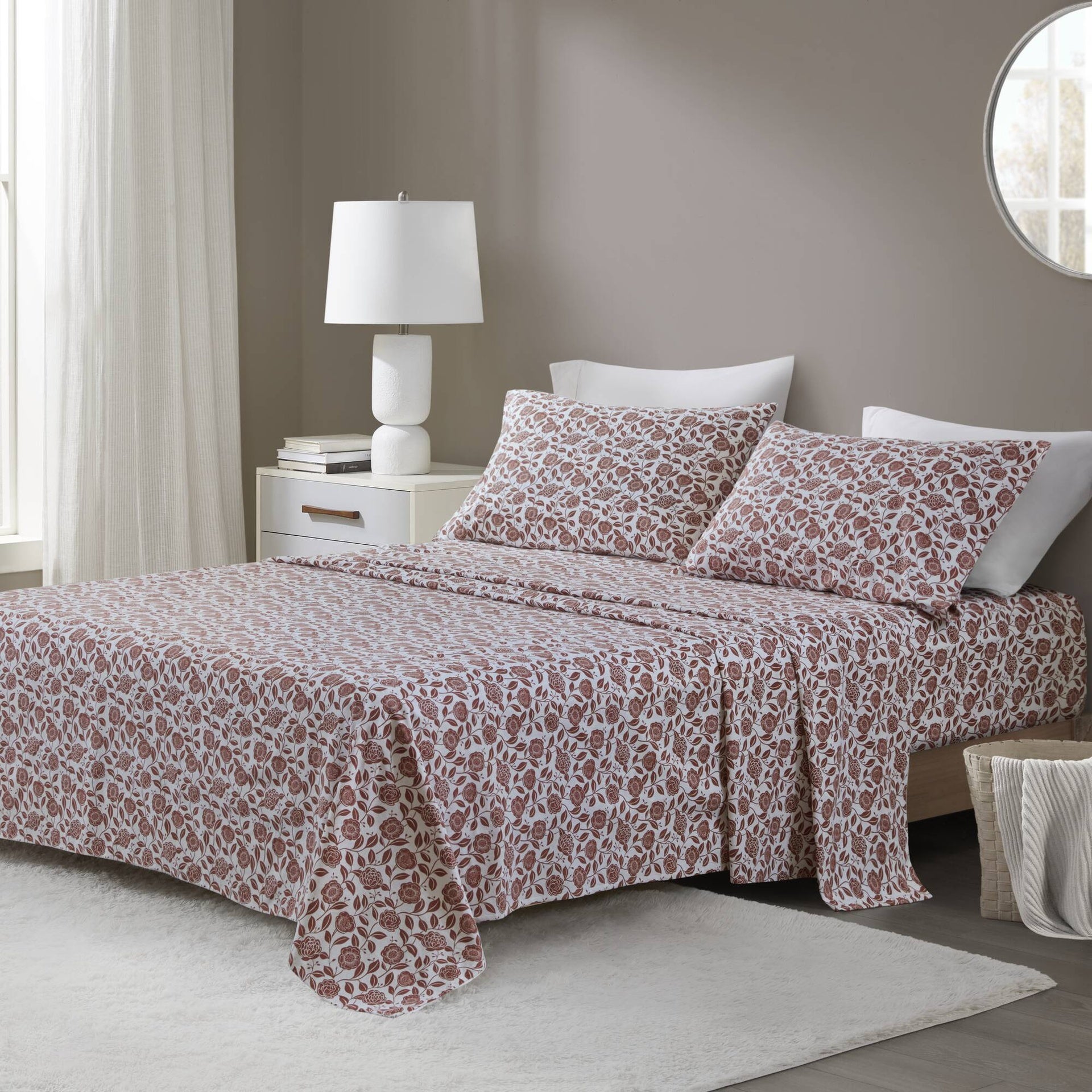 4 PCS Full Sheet Set Rust Floral