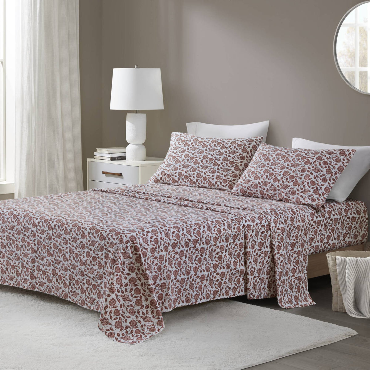 4 PCS Full Sheet Set Rust Floral