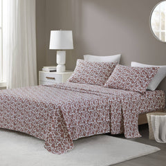 4 PCS Full Sheet Set Rust Floral