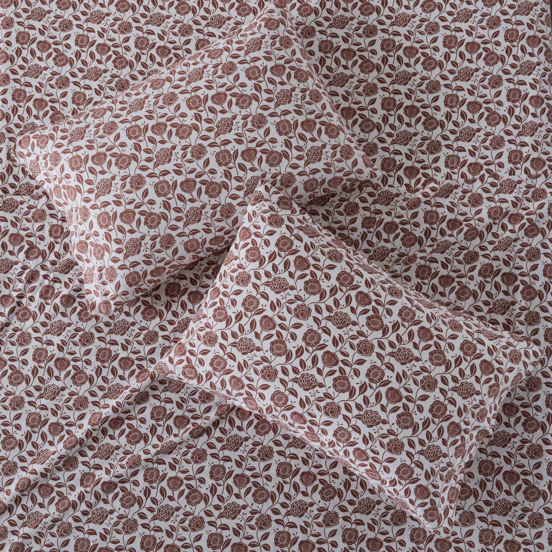 4 PCS Full Sheet Set Rust Floral