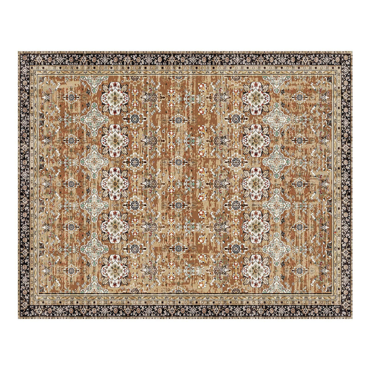 Large Area Rug 7.5x9.5 ft Anti-Skid Tear-Resistant Floor Mat Vintage Brown Green