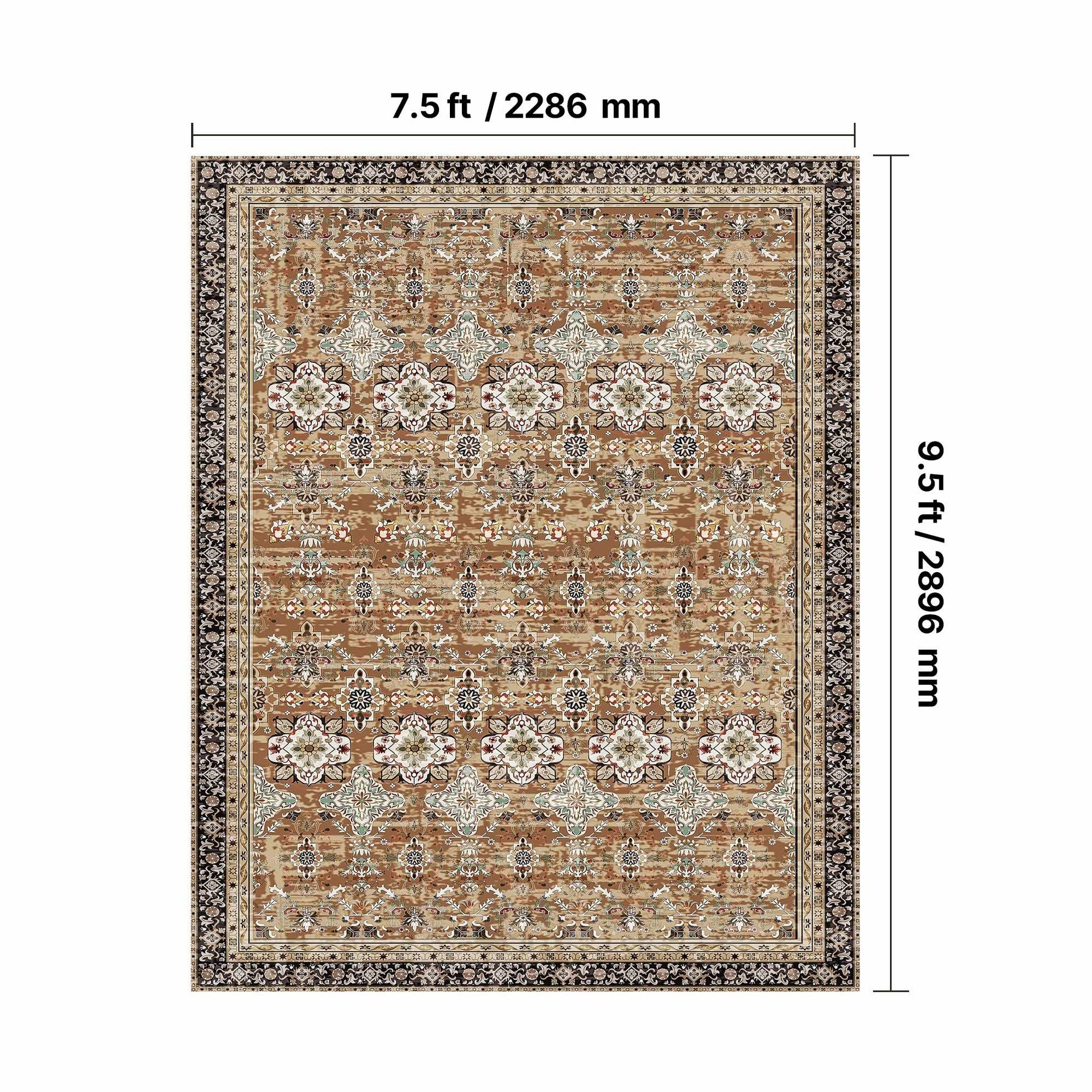 Large Area Rug 7.5x9.5 ft Anti-Skid Tear-Resistant Floor Mat Vintage Brown Green