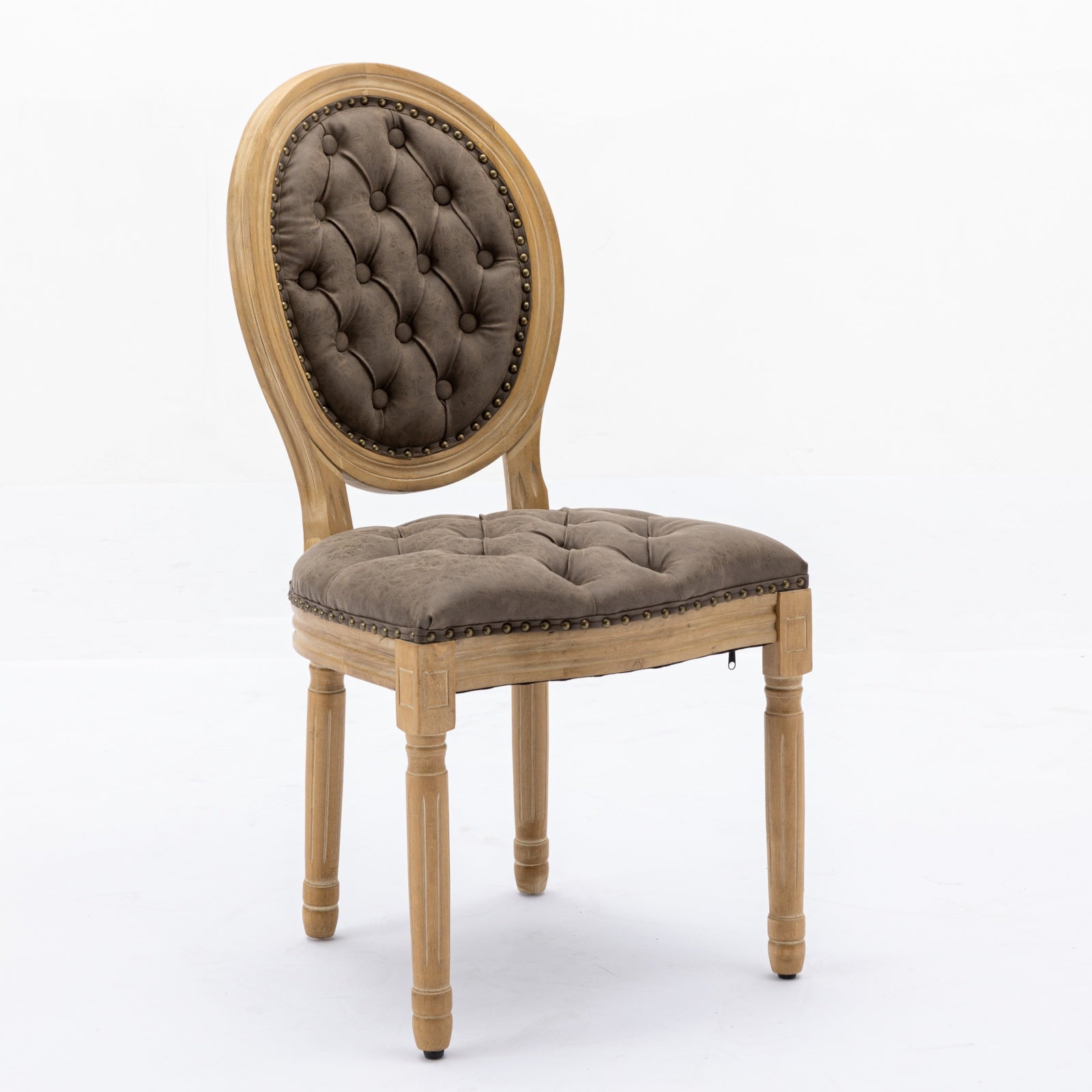 French Style Solid Wood Frame Antique Painting,Hand-pulled buckle decoration PU artificial leather Dining Chair with Nailhead Trim ,Wood Legs,Density Foam,Steel Spring inner,Set of 2,Brown,SW1839BR
