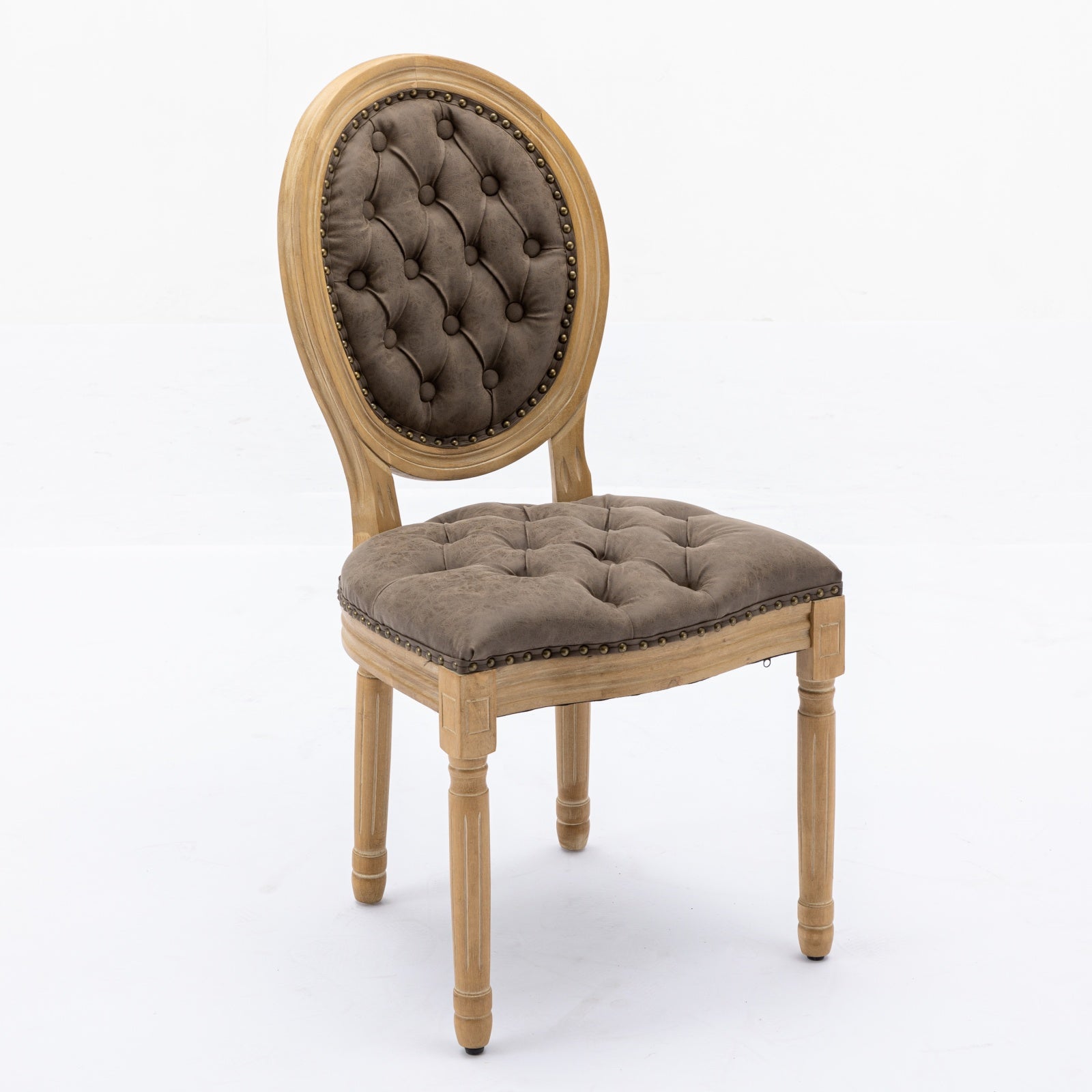 French Style Solid Wood Frame Antique Painting,Hand-pulled buckle decoration PU artificial leather Dining Chair with Nailhead Trim ,Wood Legs,Density Foam,Steel Spring inner,Set of 2,Brown,SW1839BR