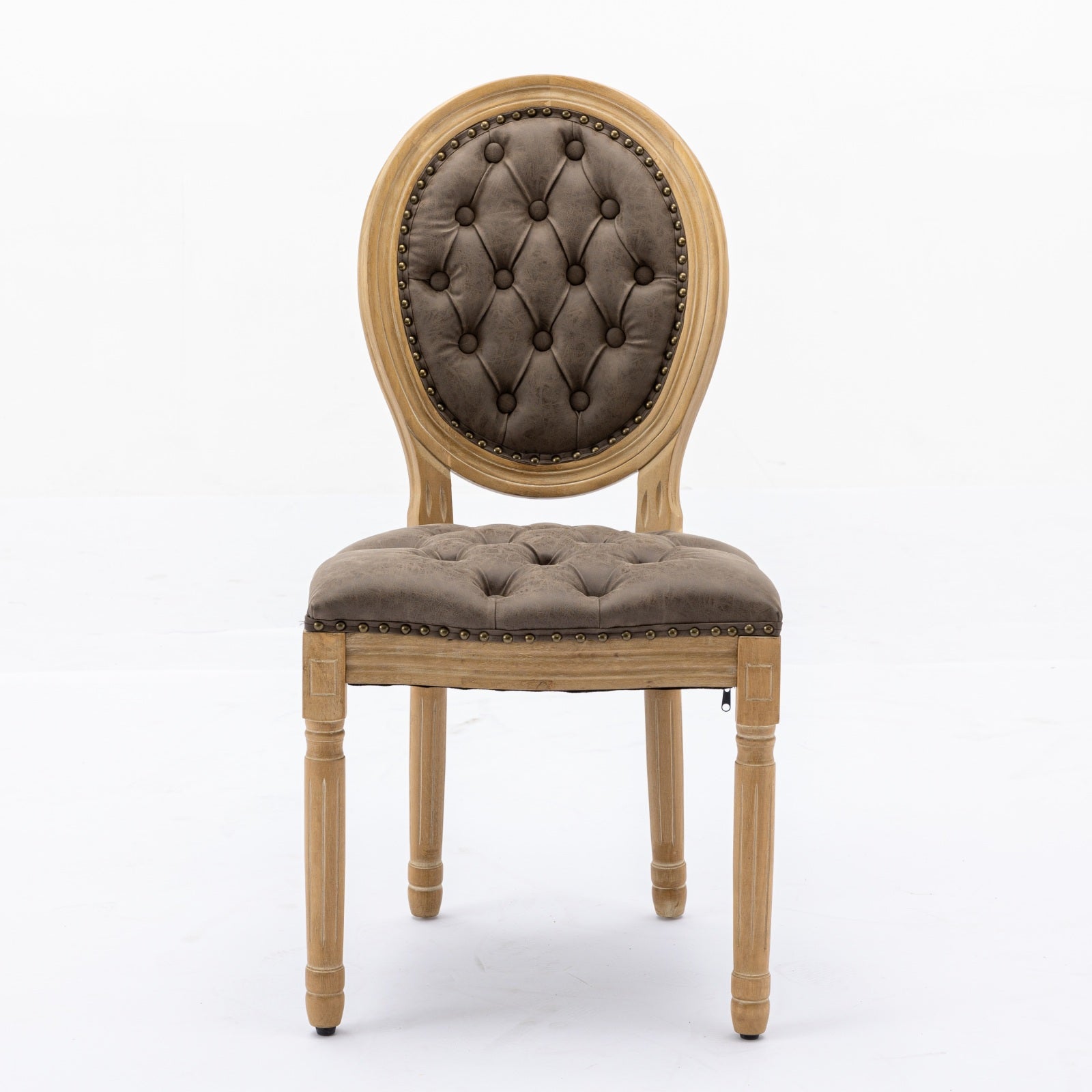 French Style Solid Wood Frame Antique Painting,Hand-pulled buckle decoration PU artificial leather Dining Chair with Nailhead Trim ,Wood Legs,Density Foam,Steel Spring inner,Set of 2,Brown,SW1839BR