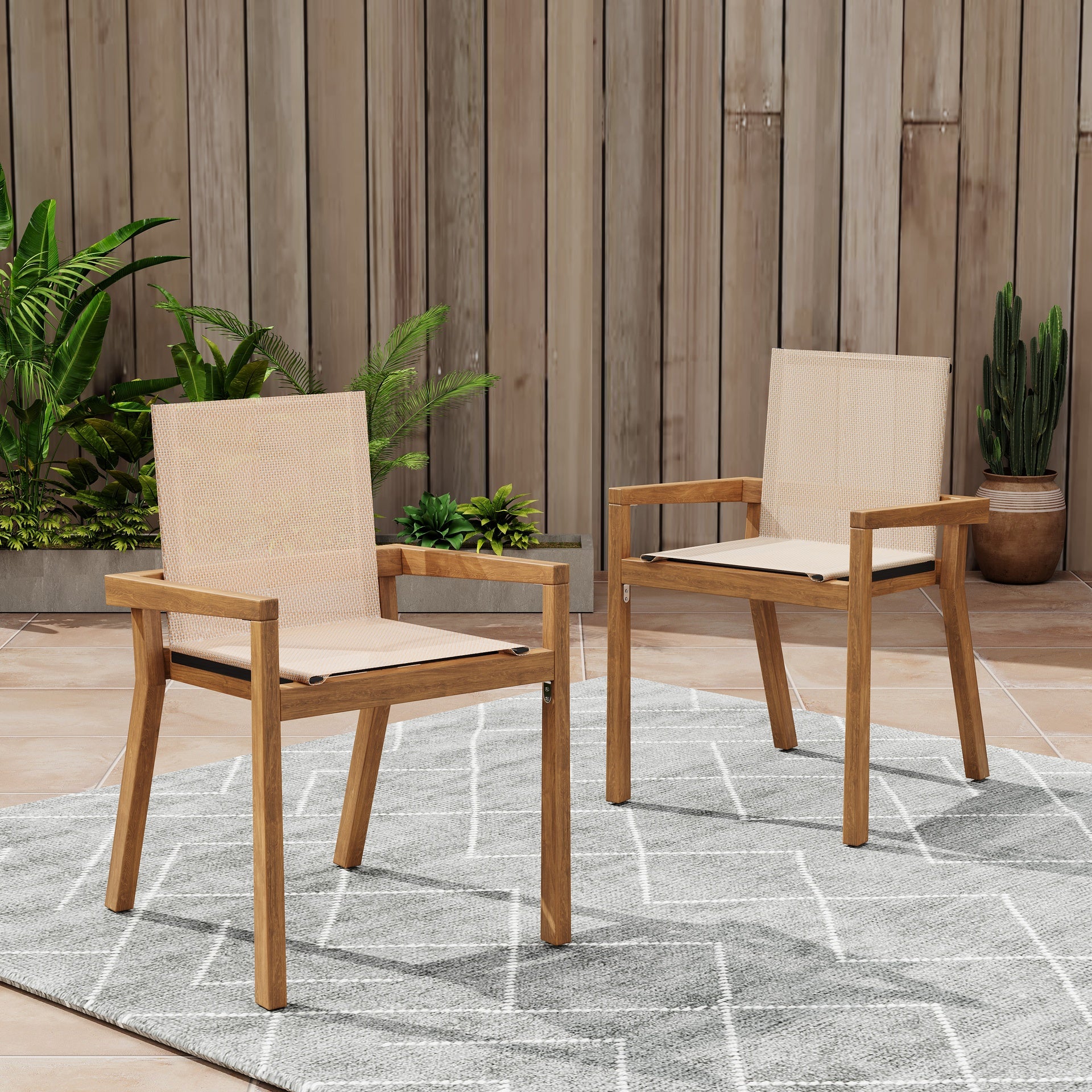 BELFAST DINING CHAIR,Set of 2,Teak Frame+ Beige Textile