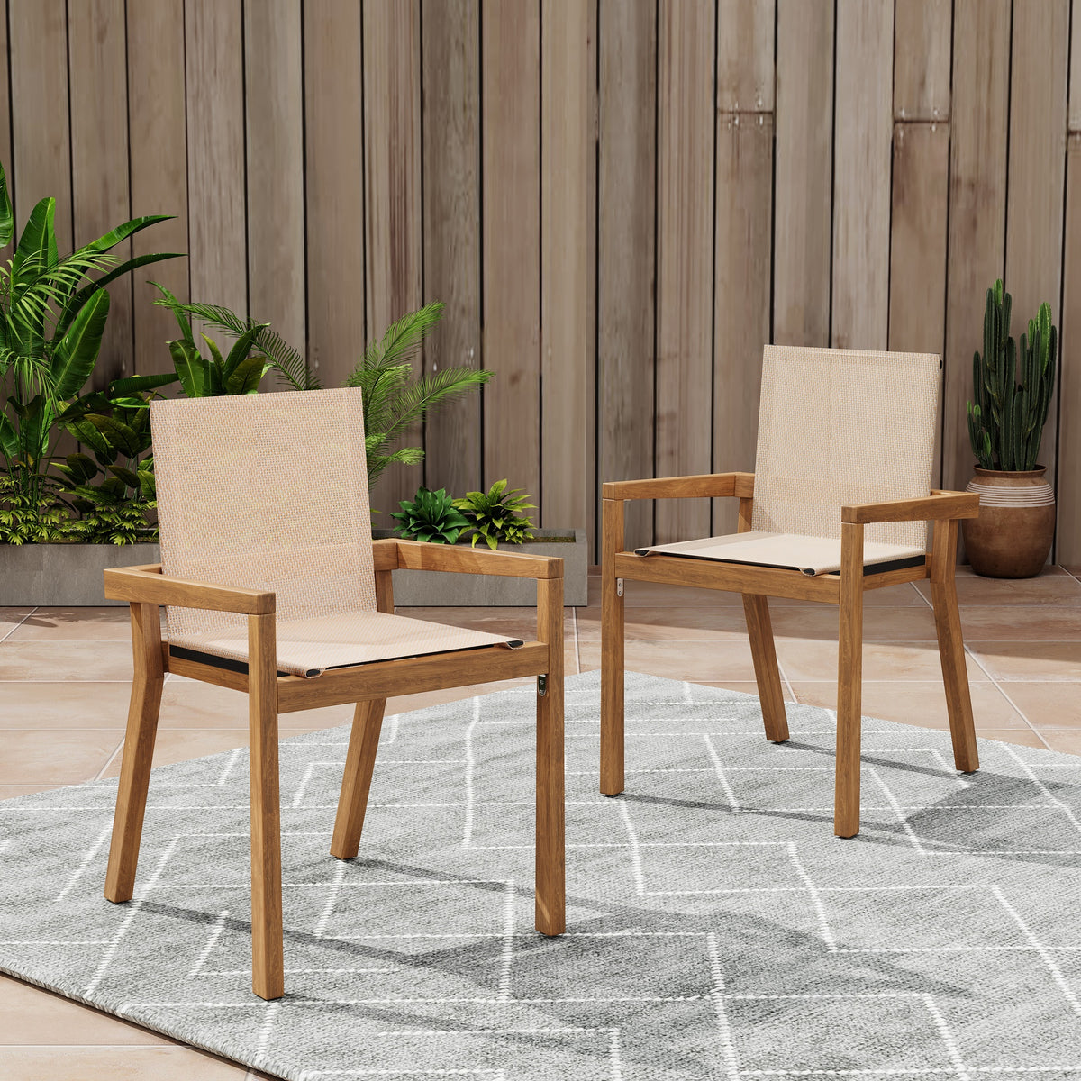 BELFAST DINING CHAIR,Set of 2,Teak Frame+ Beige Textile