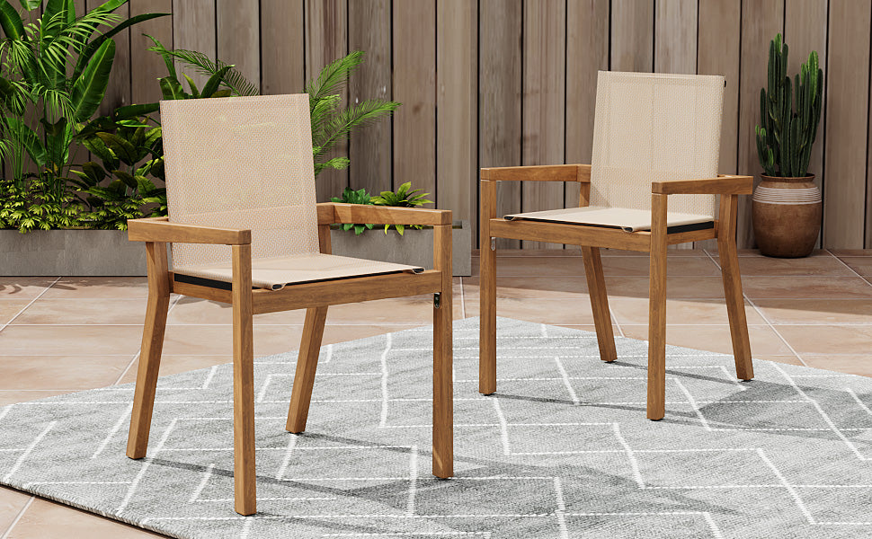 BELFAST DINING CHAIR,Set of 2,Teak Frame+ Beige Textile