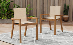 BELFAST DINING CHAIR,Set of 2,Teak Frame+ Beige Textile