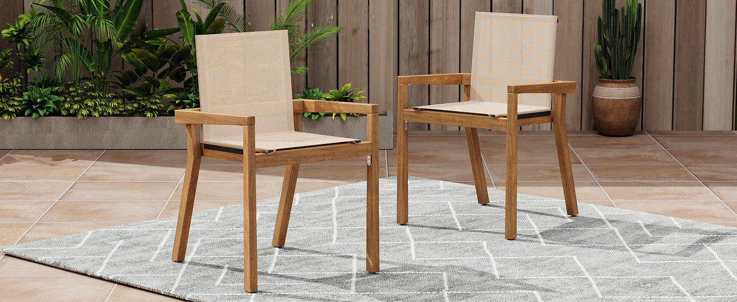 BELFAST DINING CHAIR,Set of 2,Teak Frame+ Beige Textile