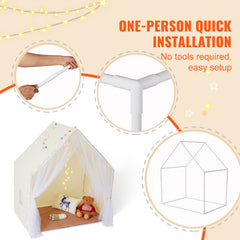 Kids Play Tent, Kids Tent for Kids 1-5 Years Old, Toddler Tent with Mat and Tent Lamp, Tent for Kids with Windows for Indoor and Outdoor, Yurt Tent for Boys and Girls, Beige