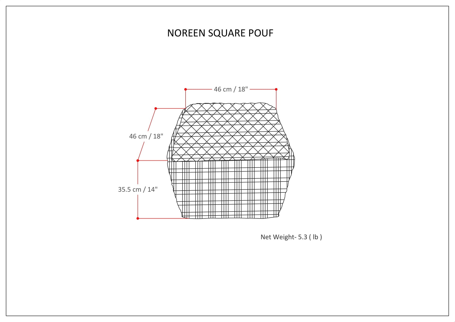 Noreen - Square Pouf - Light Blue / White