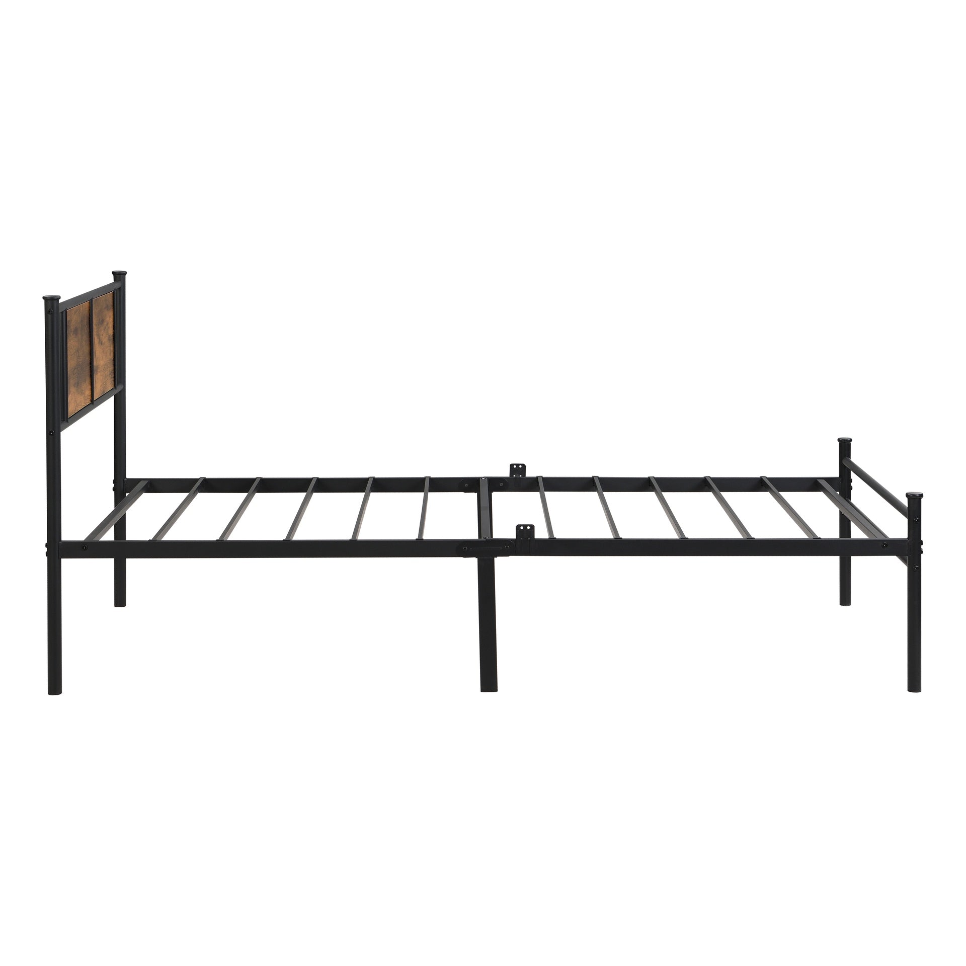 Twin XL Size metal bedframe,Headboard with wood panel decoration,black