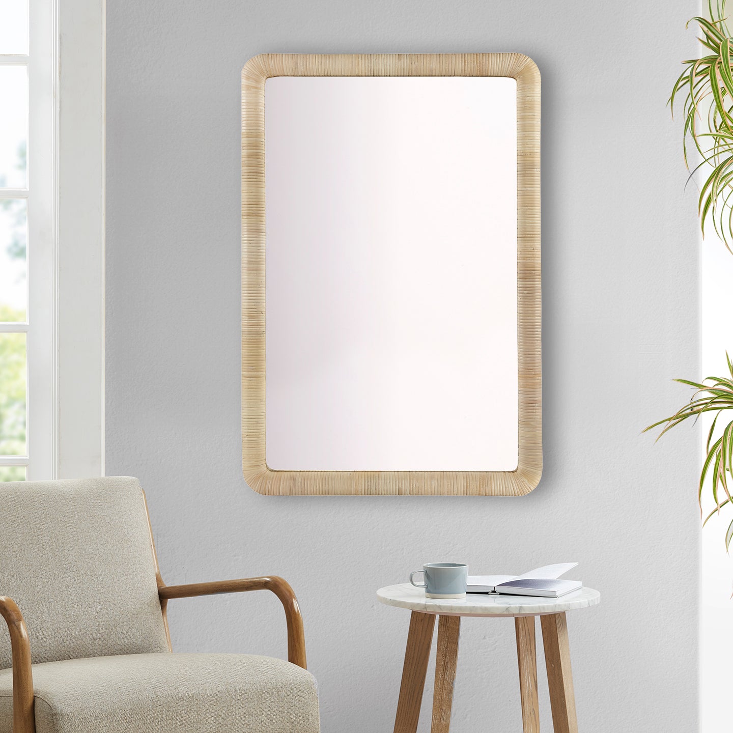 Natural Rattan Rectangle Wall Mirror Natural See below