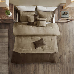 7 Piece Faux Suede Comforter Set Brown King
