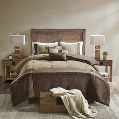 7 Piece Faux Suede Comforter Set Brown King
