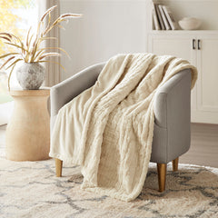 1 PCS 50x70" Oversized Faux Fur Heated Throw Ivory Texture