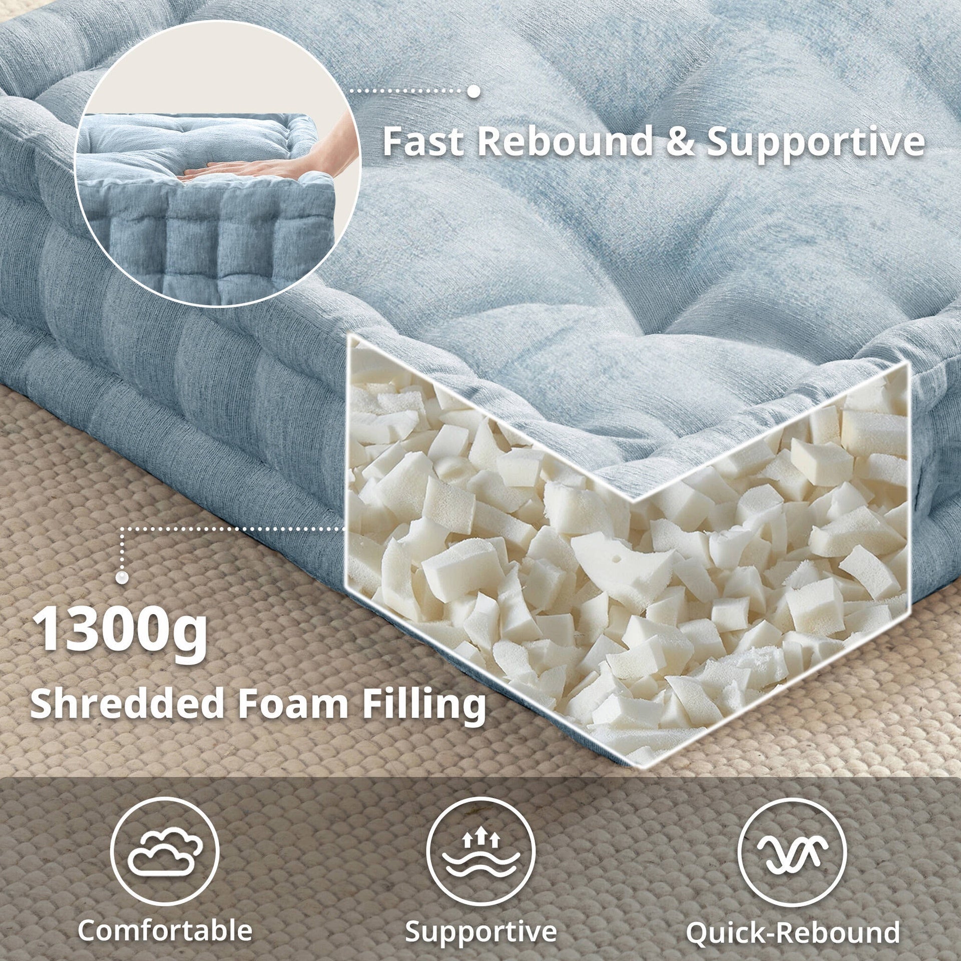 Poly Chenille Square Floor Pillow Cushion-24x24"