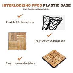 10 PCS Interlocking Deck Tiles Checker Pattern, 12" x 12" Square Yellow Acacia Hardwood Outdoor Flooring for Patio, Bancony, Pool Side,...