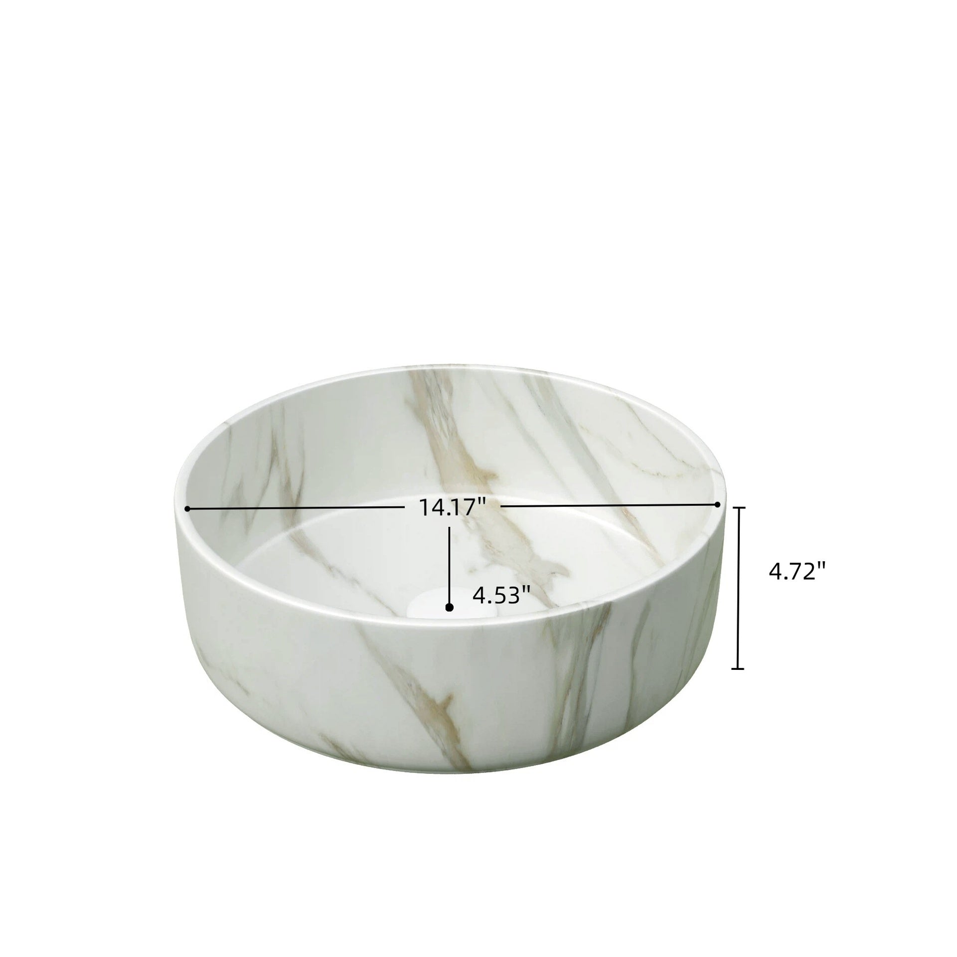 14'' Bathroom Sink, Round Vessel Ceramic Sink with Stone Pattern without Faucet, NO Cabinet, Matte White