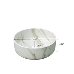 14'' Bathroom Sink, Round Vessel Ceramic Sink with Stone Pattern without Faucet, NO Cabinet, Matte White