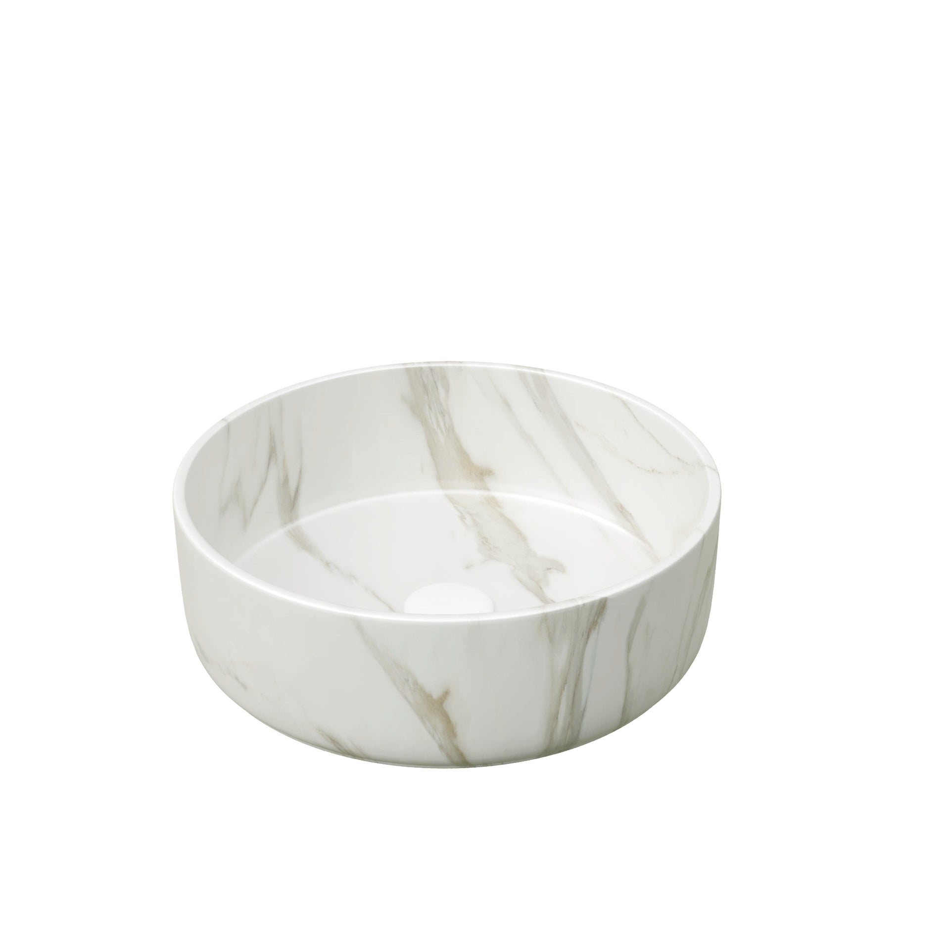 14'' Bathroom Sink, Round Vessel Ceramic Sink with Stone Pattern without Faucet, NO Cabinet, Matte White