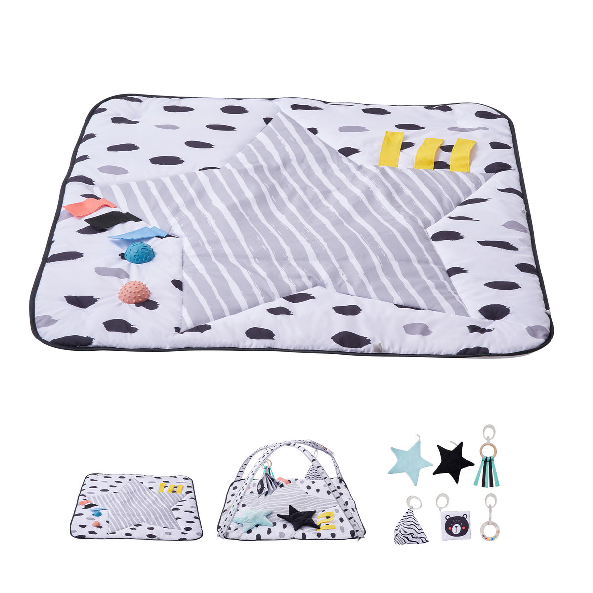 Baby Play Gym Mat Tummy Time Activity Mat with 6 Sensory Toys 34.4" x 34.4"
