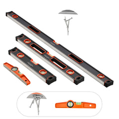 4-Piece Torpedo Level, 48/24/16/10 Inch Box Levels Set, Fluorescent Light Up Bubble Vials Ruler for 45/90/180 Degree, Aluminum Alloy Magnetic Leveler Tool, Shock-Proof