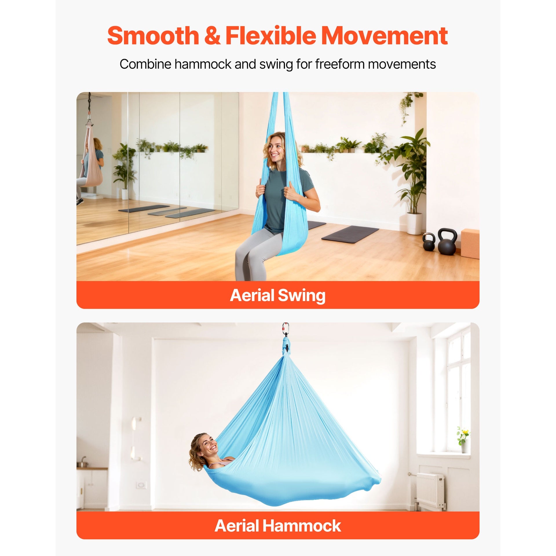 Aerial Yoga Hammock, Maximum 300 lbs Load Aerial Silk, Yoga Swing with Nylon Fabric, Daisy Rope, PE Zipper Bag, Gymnastics Swings Suitable for Men and Women, Dual-Function Hammock & Swing