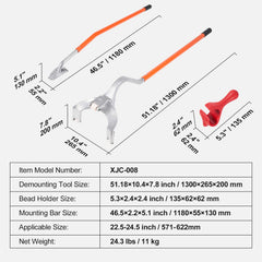 Tire Mount Demount Tool, 22.5"-24.5" Manual Steel Tire Changer Mount Demount Removal Tool, with Extra Bead Keeper, Tubeless Truck Bead Breaker, 3 PCS Tire Changing Tools, Orange