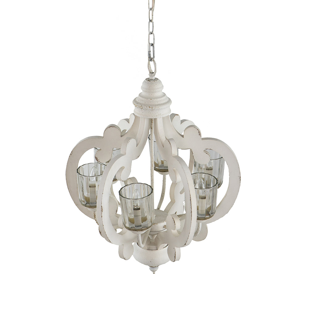 Farmhouse Chandelier, 6-Light Wood Chandelier Pendant Light Fixture with Adjustable Chain for Dining Room Living Room Entryway, Bulb Not Included