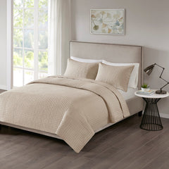 3 Piece Reversible Quilt Set Khaki Full/Queen