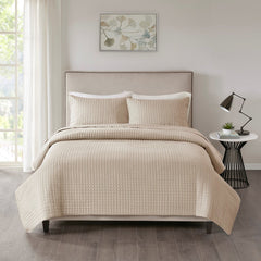 3 Piece Reversible Quilt Set Khaki Full/Queen