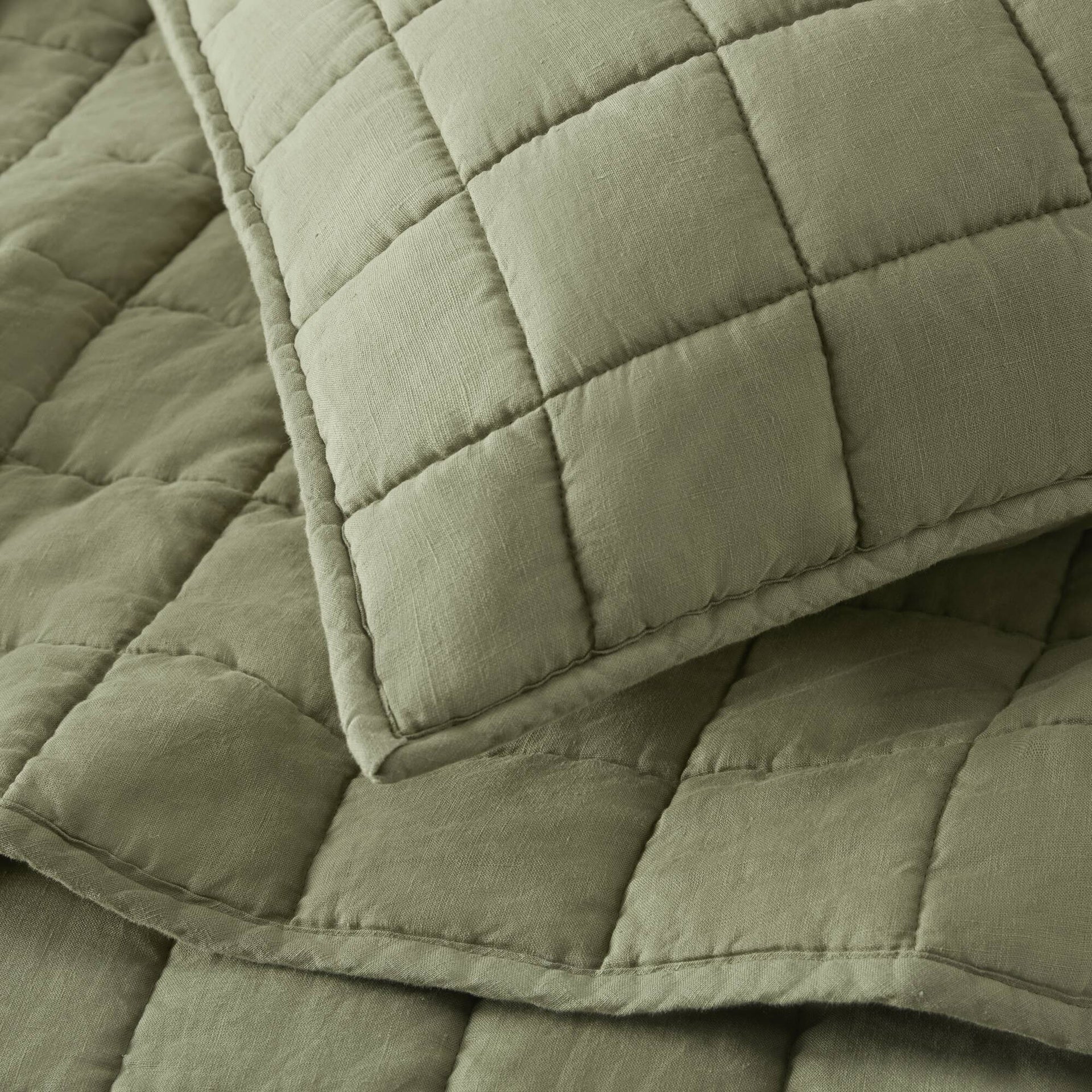 3-Piece King/Cal King Linen Garment Washed Quilt Set,Olive Green