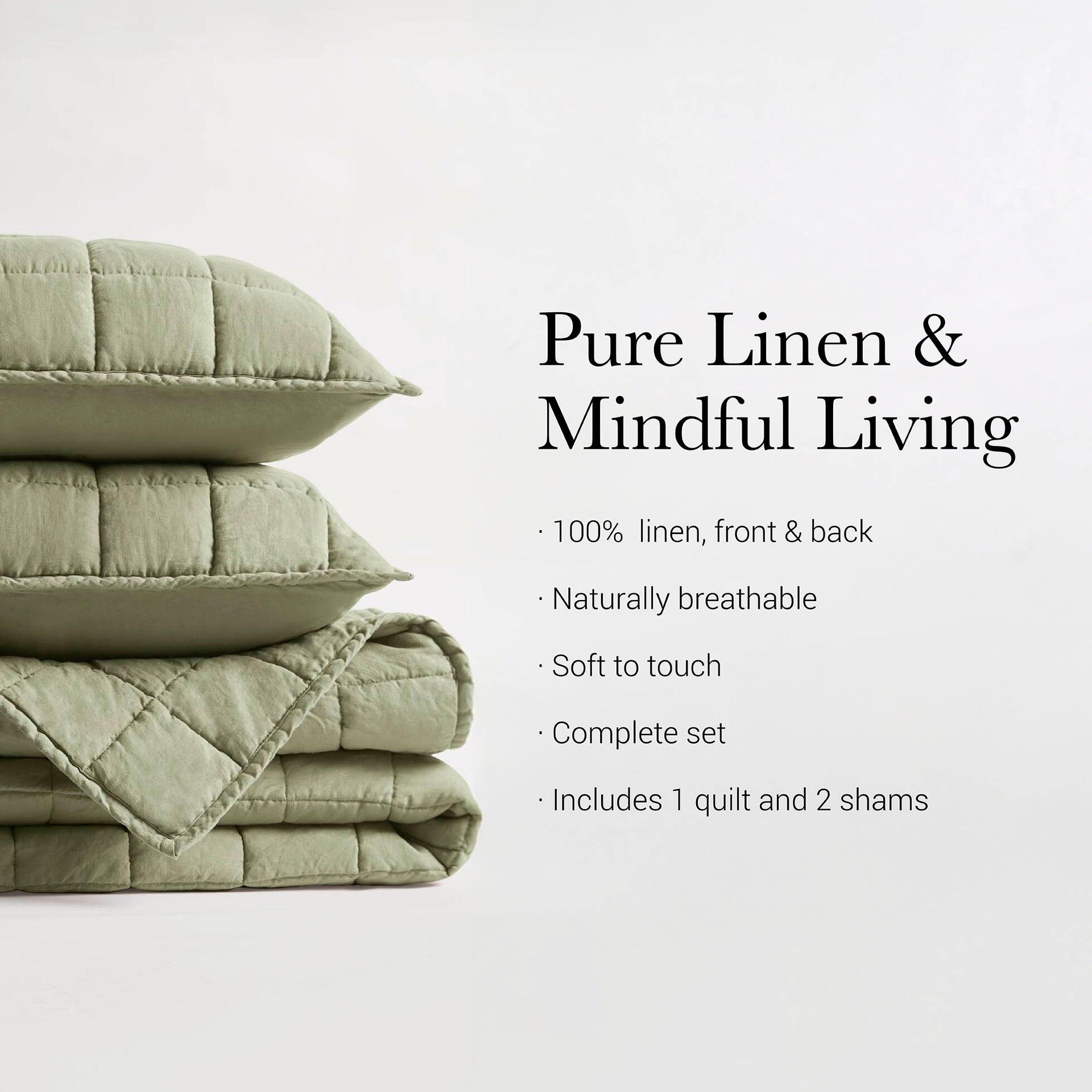 3-Piece King/Cal King Linen Garment Washed Quilt Set,Olive Green