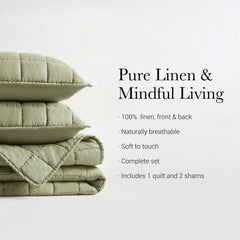 3-Piece King/Cal King Linen Garment Washed Quilt Set,Olive Green