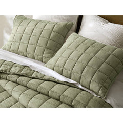 3-Piece King/Cal King Linen Garment Washed Quilt Set,Olive Green