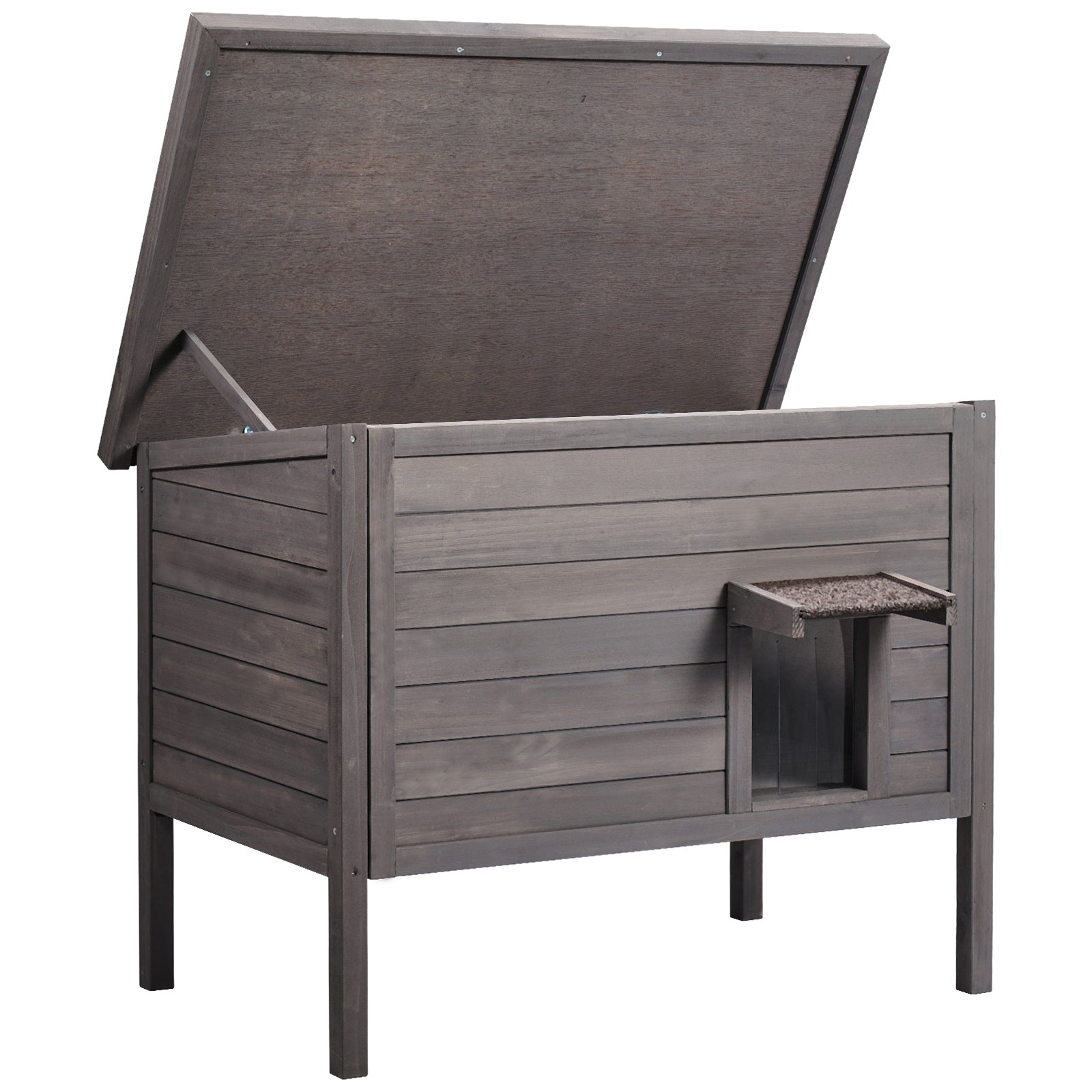 Outdoor Cat House Wooden Feral Cat Shelter with Roof & PVC Door Flaps
